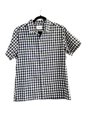 GOODIELLOW- MENS NAVY /WHITE SHORT SLEEVE COTTON BUTTON DOWN SHIRT SIZE MEDIUM
